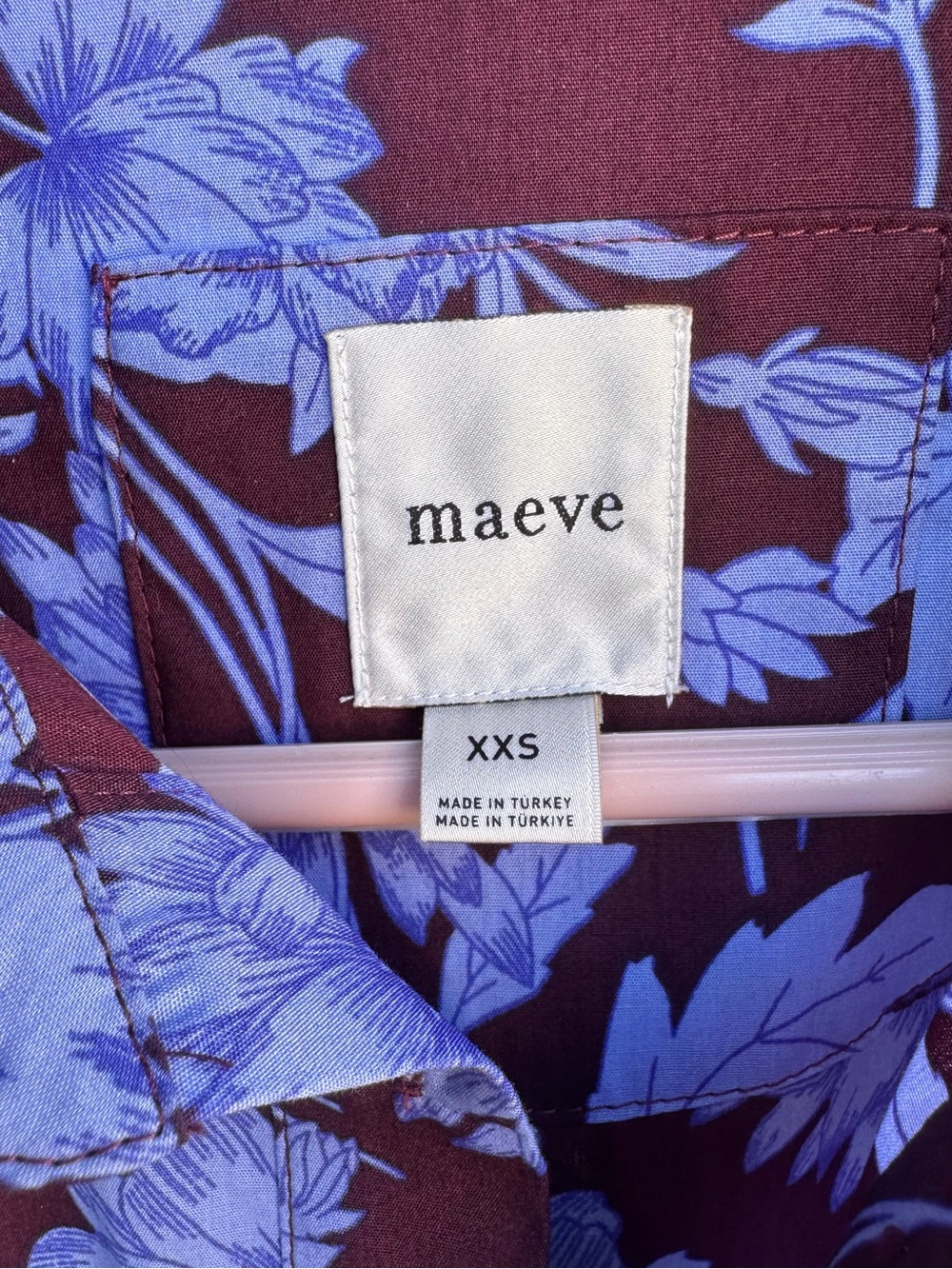 Anthropologie Maeve The Bettina Tiered Shirt Dress Maroon Blue Floral Sz XXS - Picture 5 of 14